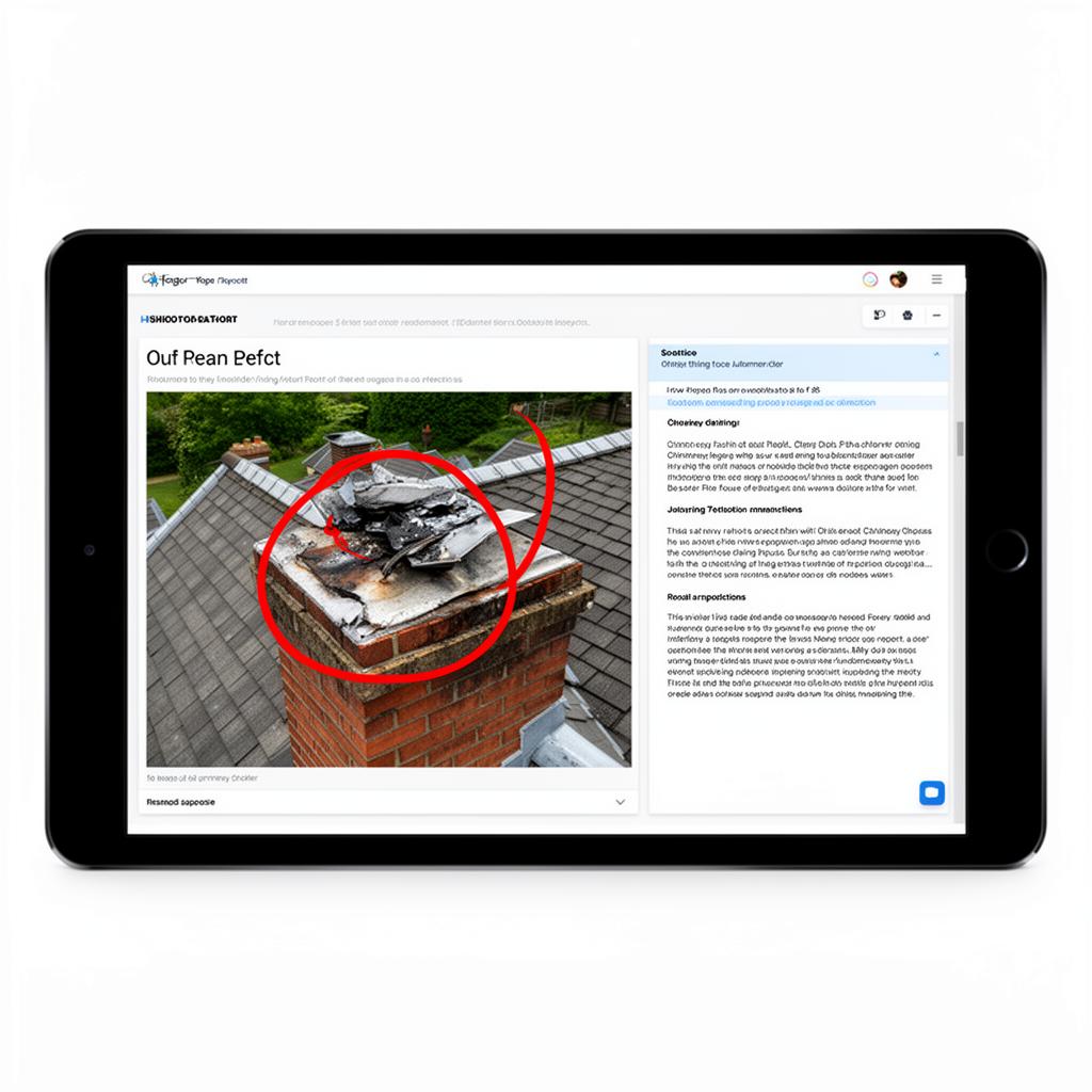 Sample drone inspection report on tablet showing chimney defects
